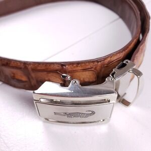 Made in Italy Genuine Crocodile Ratchet Belt Mens Brown Exotic Money Belt Zipper